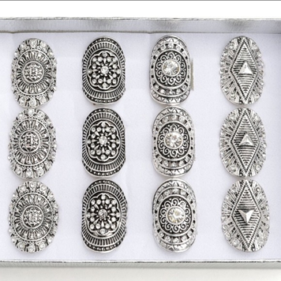 SOLD OUT! 4 BOHO GYPSY SILVER CUFF RINGS - Picture 2 of 4